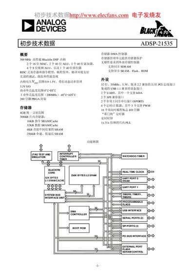 Analog Devices ADSP-21535 Blackfin DSP Datasheet - cover page