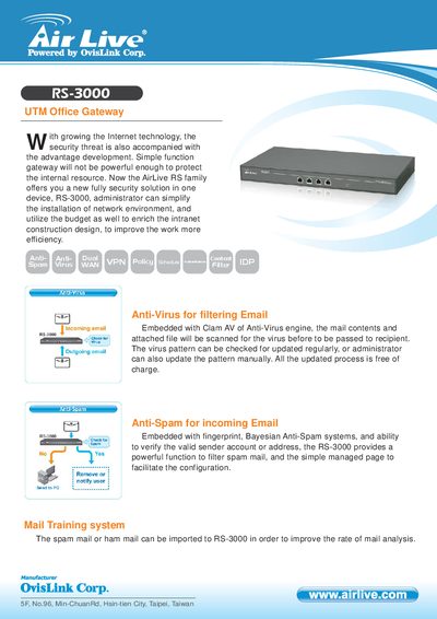 OvisLink RS-3000 UTM Office Gateway Manual - cover page