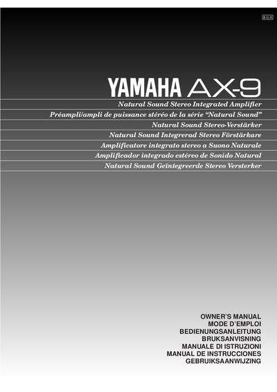 Yamaha AX-9 Stereo Integrated Amplifier Owner's Manual - cover page