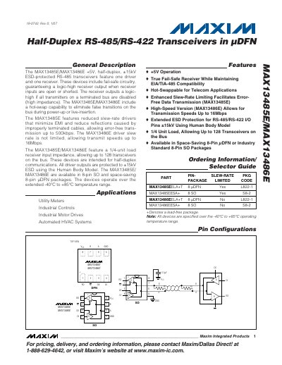 Maxim MAX13485E/MAX13486E RS-485/RS-422 Transceiver Datasheet - cover page