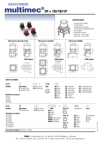 MEC multimec 3F/1D/1E/1F Switch Series Datasheet - cover page