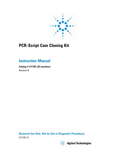Agilent PCR-Script Cam Cloning Kit Instruction Manual Catalog # 211192 - cover page