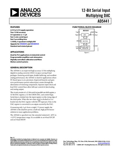 Analog Devices AD5441 12‑Bit Multiplying DAC Datasheet - cover page