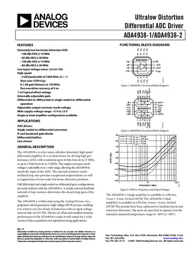 Analog Devices ADA4938-1/ADA4938-2 Product Handbook - cover page
