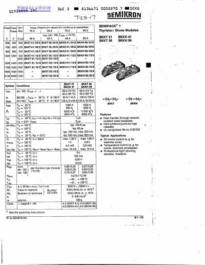 Semikron SKKT/SKKH Series Thyristor Modules Datasheet - cover page