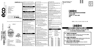 Uniden GMR325-2 GMRS/FRS Radio User Manual - cover page