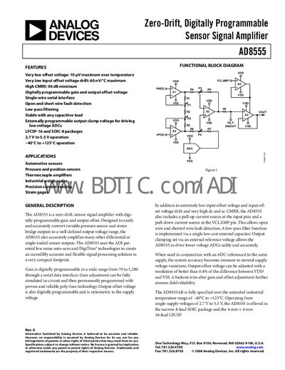 Analog Devices AD8555 Datasheet - cover page