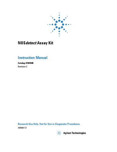 Agilent NOSdetect Assay Kit Instruction Manual - cover page