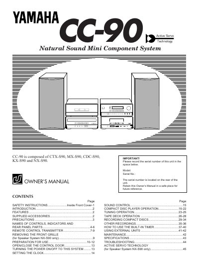 Yamaha CC-90 Mini Component System Owner's Manual - cover page
