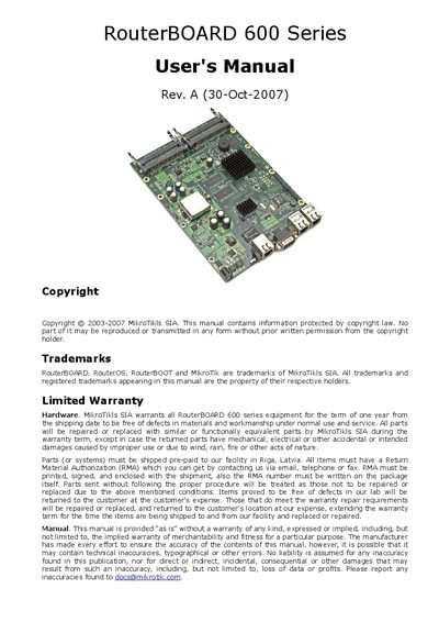 MikroTik RouterBOARD 600 Series User Manual