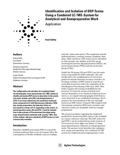 Agilent 1100 LC/MSD Application Note: Identification and Isolation of DSP-Toxins - cover page