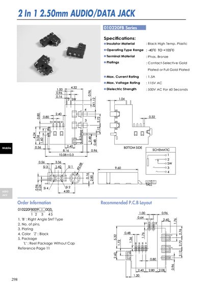 0102205FB Series 2 In 1 2.50mm Audio/Data Jack Datasheet - cover page