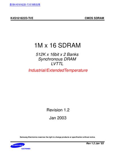 Samsung K4S161622D-TI/E CMOS SDRAM Handbook - cover page
