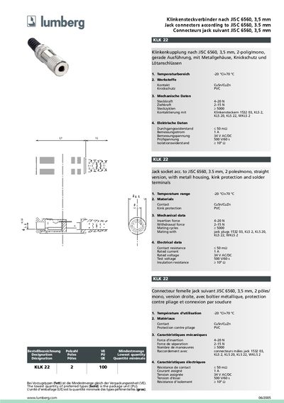 LUMBERG Klinkensteckverbinder nach JISC 6560 3 5 mm Jack connectors according to JISC 6560 3.5 mm Connecteurs jack suivant JISC 6560 3 5 mm(4) - cover page