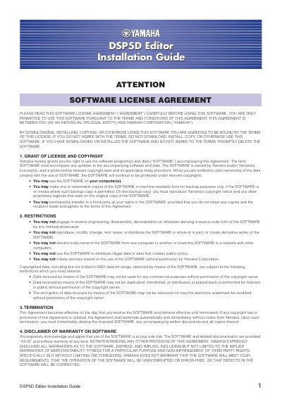 Yamaha DSP5D Editor Installation Guide - cover page