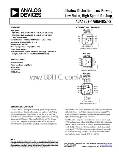 Analog Devices ADA4857-1/ADA4857-2 Op Amp Datasheet - cover page