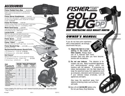 Fisher Gold Bug DP Metal Detector Owner's Manual - cover page