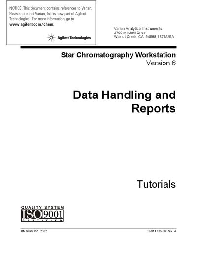 Agilent Star Chromatography Workstation V6 Data Handling Tutorials - cover page