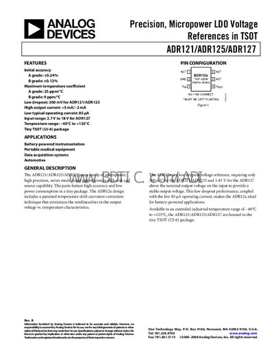 Analog Devices ADR127 LDO Voltage Reference Datasheet - cover page
