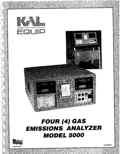 KAL EQUIP 5000 FOUR (4) GAS EMISSIONS ANALYZER  - cover page