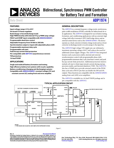 Analog Devices ADP1974 Bidirectional Synchronous PWM Controller Data Sheet - cover page