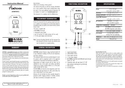 Hanna Instruments HI-991401 pH Meter User Manual - cover page