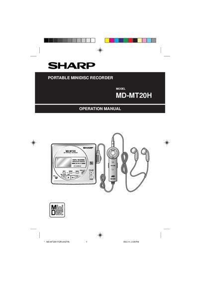 Sharp MD-MT20H Portable MiniDisc Recorder Operation Manual - cover page