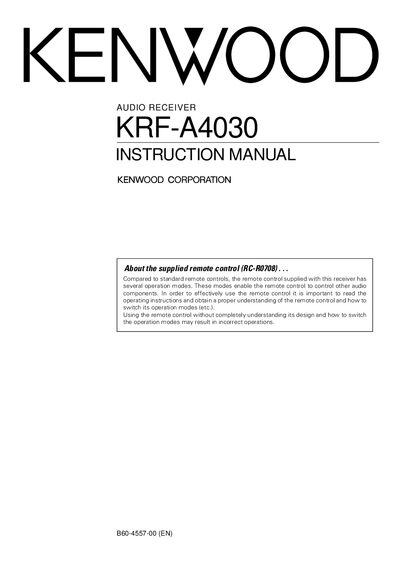 Kenwood KRF-A4030 Audio Receiver Instruction Manual - cover page
