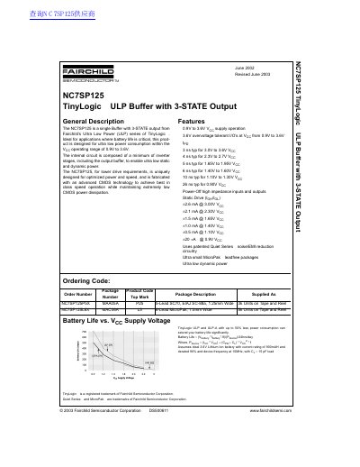 Fairchild NC7SP125 TinyLogic ULP Buffer with 3-STATE Output Datasheet