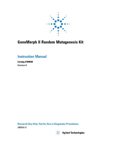 Agilent GeneMorph II Random Mutagenesis Kit Instruction Manual - cover page