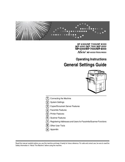 Ricoh MP 6000/7000/8000 General Settings Guide - cover page