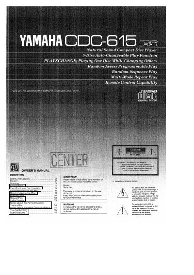 YAMAHA CDC-615 Manual - cover page