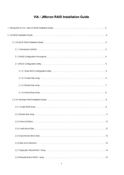 VIA JMicron RAID Installation Guide - cover page