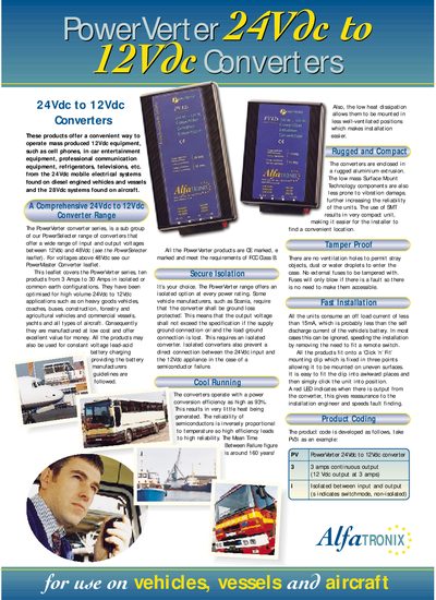 AlfatrONIX PowerVerter 24Vdc to 12Vdc Converter Product Leaflet - cover page