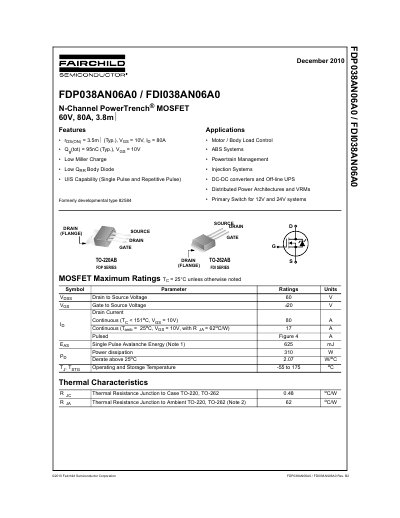 FAIRCHILD FDP038AN06A0 FDI038AN06A0 Manual - cover page