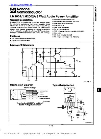 National Semiconductor LM2002/LM2002A Audio Power Amplifier Datasheet - cover page