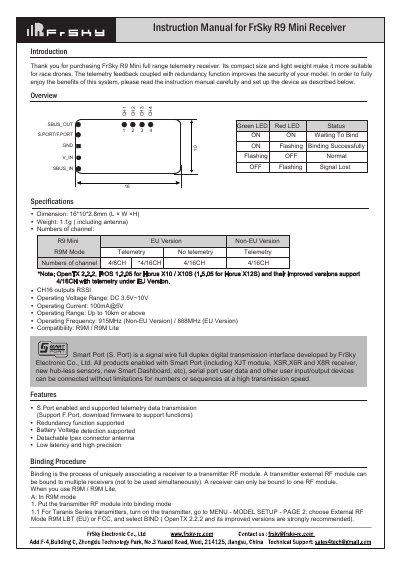 FrSky R9 Mini Receiver Instruction Manual - cover page
