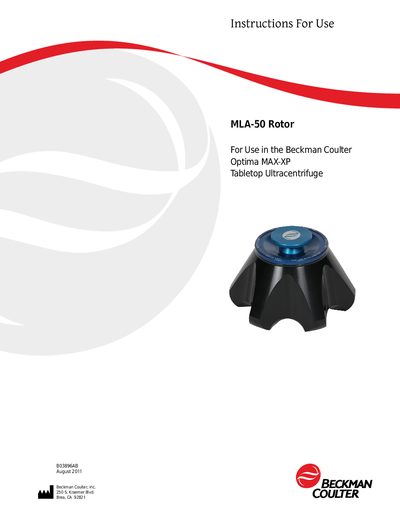 Beckman Coulter MLA-50 Fixed Angle Rotor Instructions For Use - cover page