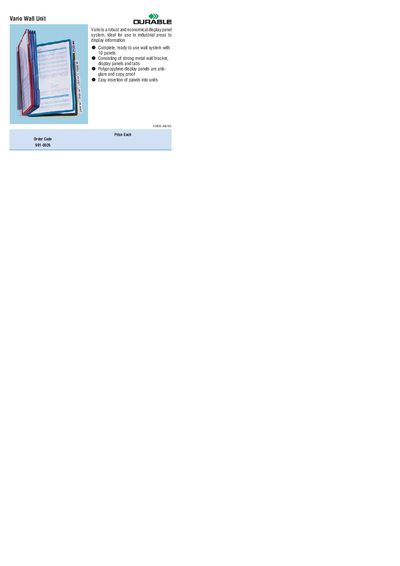 DURABLE OFFICE PRODUCTS Order Code 991-0026 Vario Wall Unit - cover page