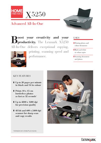 Lexmark X5250 All-In-One Printer User Manual - cover page