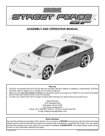 DuraTrax Street Force GP Assembly and Operation Manual - cover page