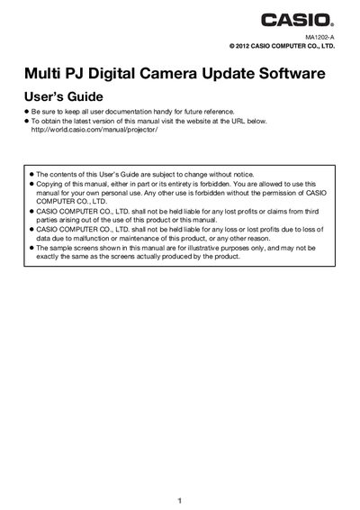 CASIO Multi PJ Digital Camera Update Software User's Guide - cover page