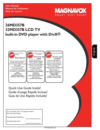 Magnavox 26MD357B/32MD357B LCD TV with Built-in DVD Player User Manual - cover page