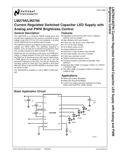 National Semiconductor LM2794/LM2795 LED Supply Datasheet - cover page