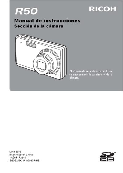 Ricoh R50 Digital Camera User Manual - cover page