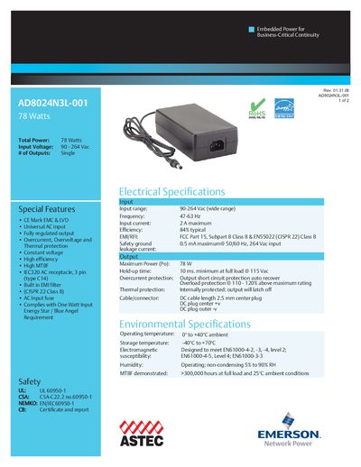 Emerson Network Power AD8024N3L-001 Datasheet - cover page