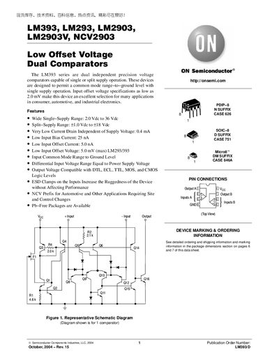 ON Semiconductor LM393/LM293/LM2903/LM2903V/NCV2903 Datasheet - cover page
