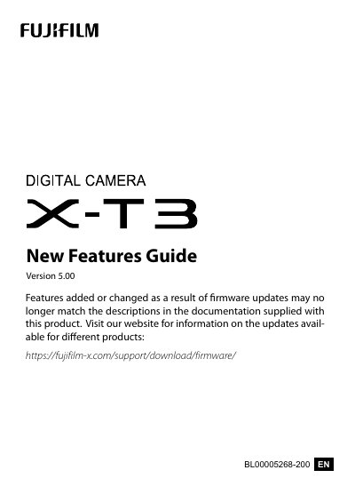 Fujifilm X-T3 Firmware Ver. 5.00 New Features Guide - cover page