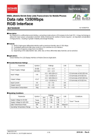 ROHM BU7964GUW Technical Note - cover page