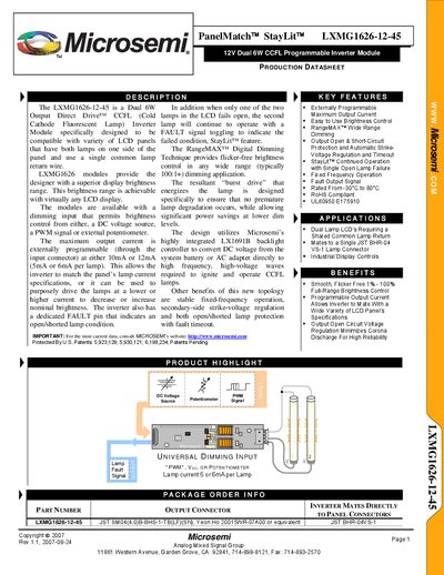 Microsemi LXMG1626-12-45 PanelMatch StayLit Production Datasheet - cover page